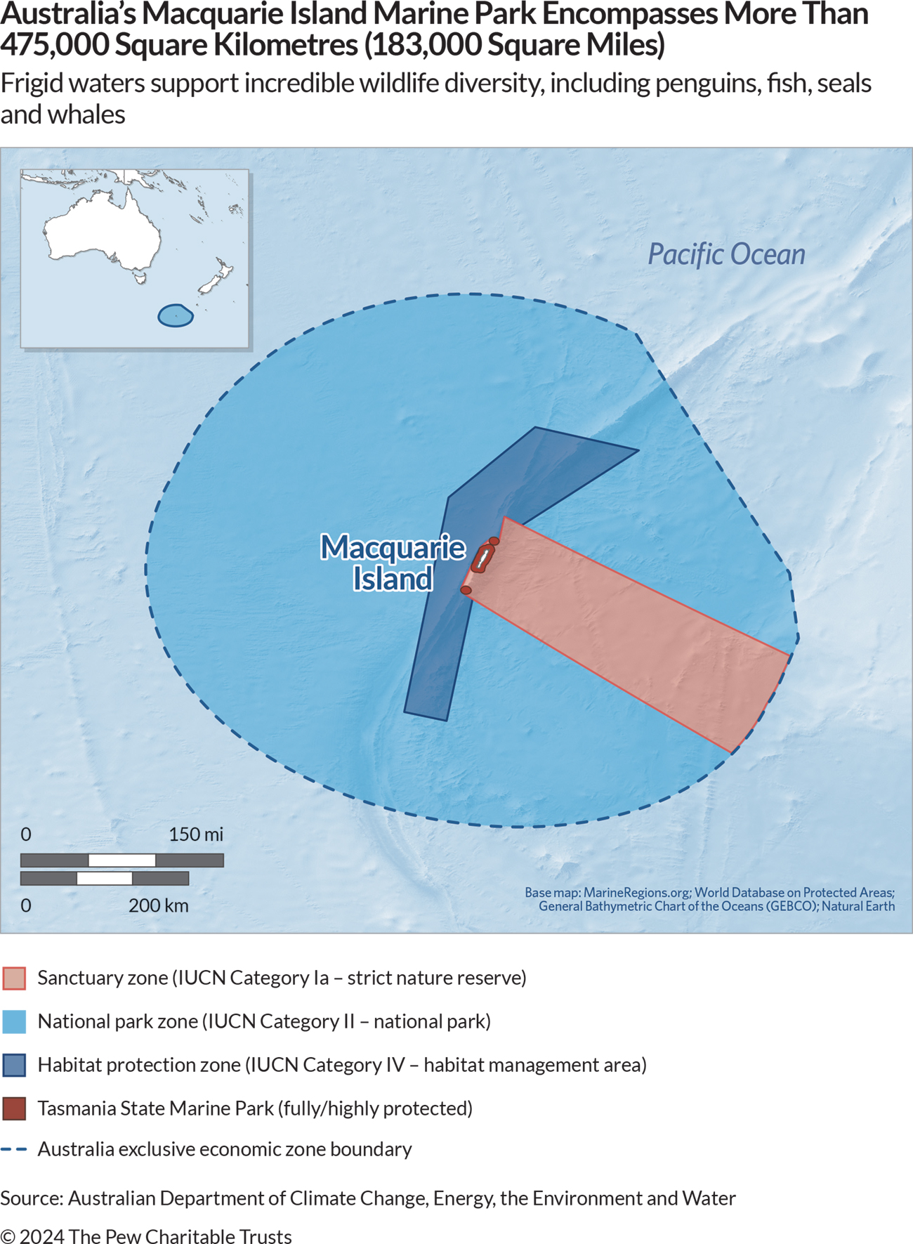 Australia’s Macquarie Island Marine Park Encompasses More Than 475,000 Square Kilometres (183,000 Square Miles) Frigid waters support incredible wildlife diversity, including penguins, fish, seals and whales