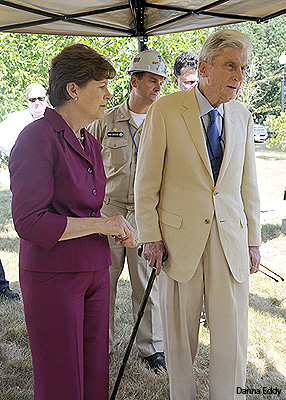 Senator Jeanne Shaheen (D-NH) and John Warner (R-VA), former U.S. Senator and chairman of the Armed Services Committee and senior adviser to the Pew Project on National Security, Energy and Climate, toured the Portsmouth Naval Shipyard and its clean energy programs. Senator Jeanne Shaheen (D-NH) and John Warner (R-VA), former U.S. Senator and chairman of the Armed Services Committee and senior adviser to the Pew Project on National Security, Energy and Climate, toured the Portsmouth Naval Shipyard and its clean energy programs.