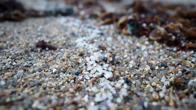 Plastic pellets on a Spanish beach
